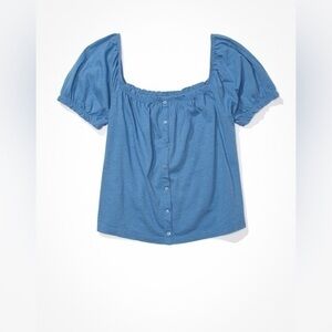 AE Puff-Sleeve Button-Up Tee NWT
